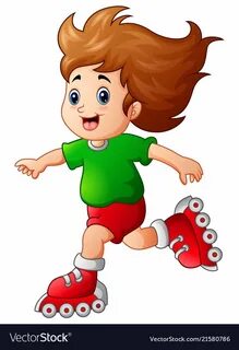 Cartoon girl playing roller skates Royalty Free Vector Image Rolschaatsen, ...