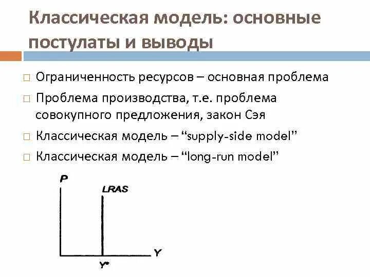Классическая модель предложения. Классическая модель равновесия. Основные положения классической модели. Закон Сэя и классическая модель макроэкономического равновесия. Постулаты классической и кейнсианской.