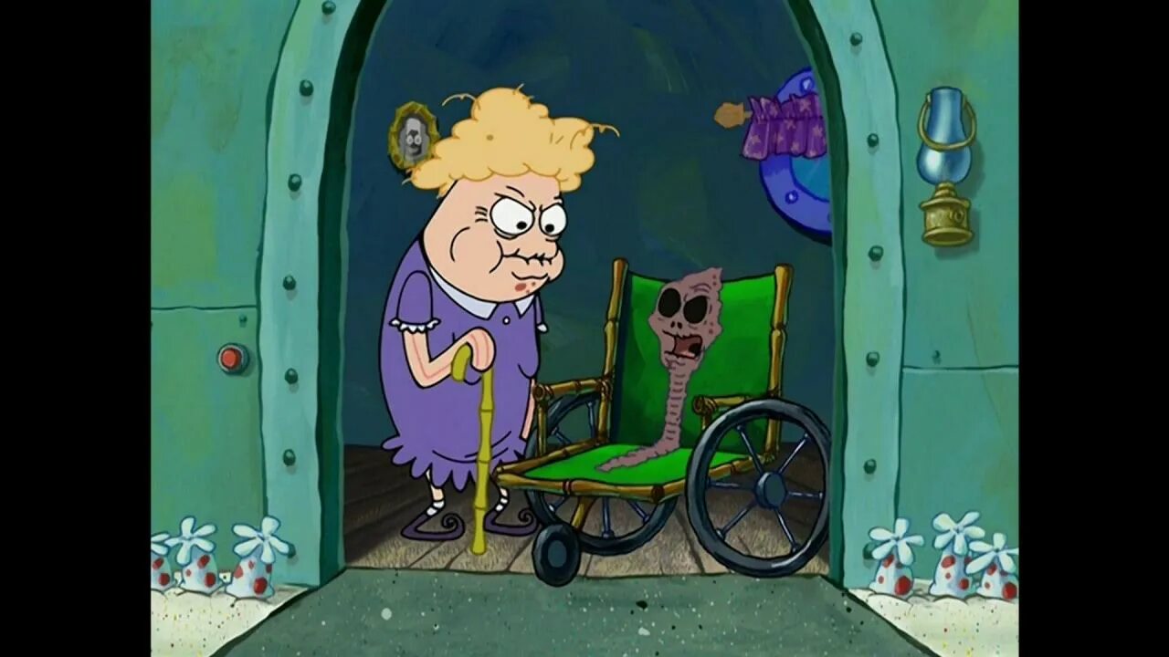 Бабушка губки боба. Старушка из губки Боба. Бабка из Спанч Боба на коляске. Бабушка из губки Боба на инвалидной коляске. Спанч Боб бабушка на коляске.