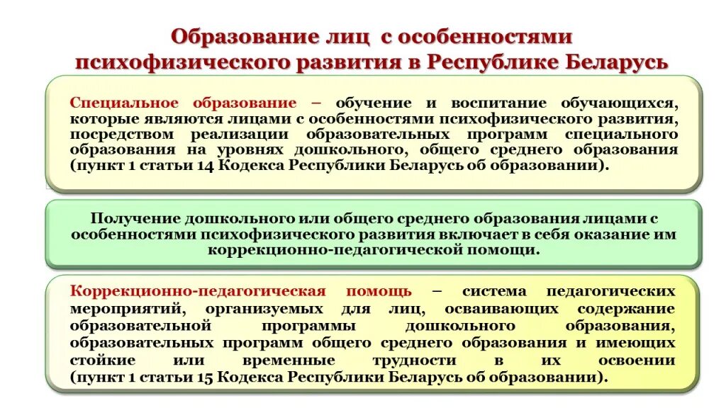 Организации образования рб. Система специального образования. Лицо с особенностями психофизического развития. Структура специального образования.