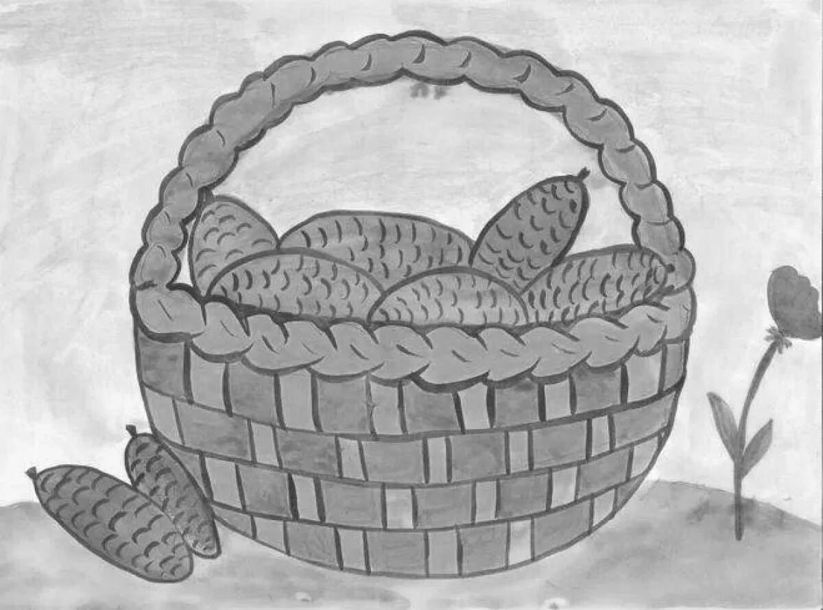 Корзина рисунок. Корзина с кдровыми шишками. Сказка корзина. Сказка корзина. Иллюстрации к произведению паустовского корзина с еловыми шишками.