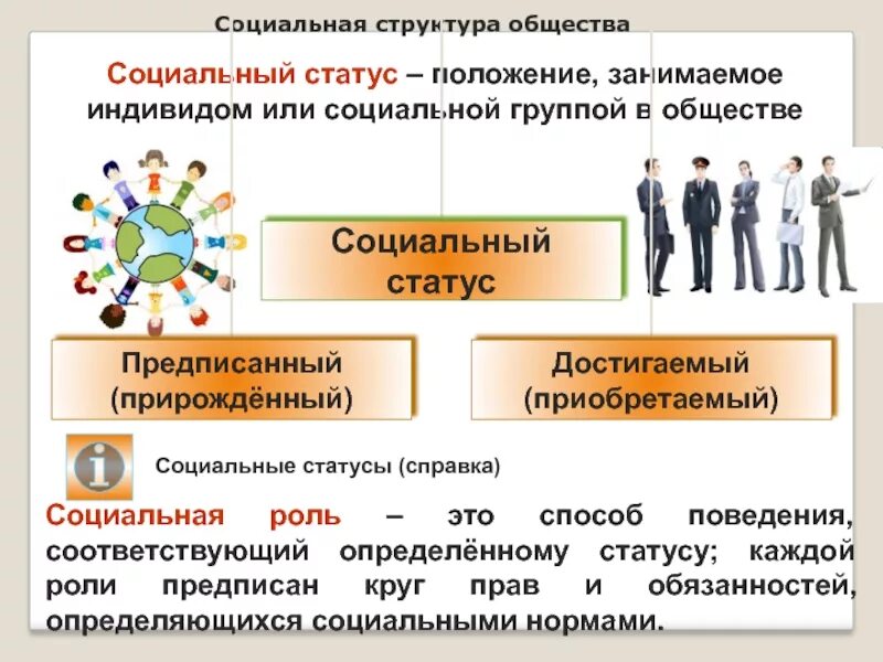 Социальная структура общества статусы и роли. Социальная группа социальная роль социальный статус. Социальная структура общества Обществознание 8. Социальная сфера примеры 8 класс Обществознание. Социальное положение в обществе.