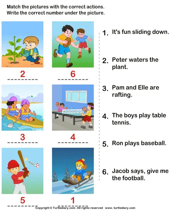 Match the pictures with the text. Actions in English for Kids задание. Действия Worksheet. Verbs Worksheets. Глаголы движения Worksheets for Kids.