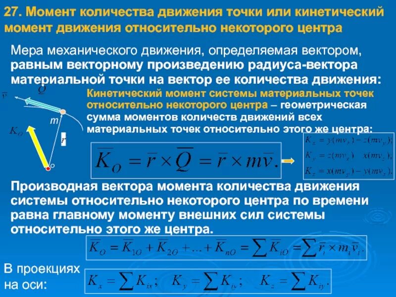 Механическое движение всегда совпадают по направлению. Кинетический момент механической системы относительно центра. ) Кинетический момент материальной точки и механической системы. Кинетический момент системы относительно точки. Момент движения материальной точки.