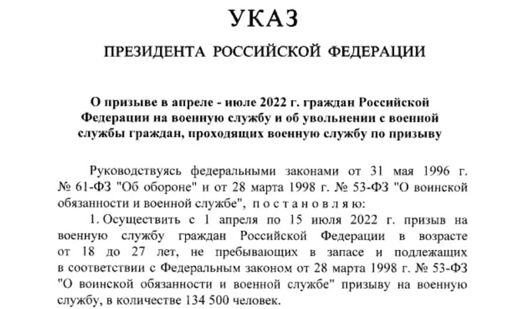 Указ о весеннем призыве 2024