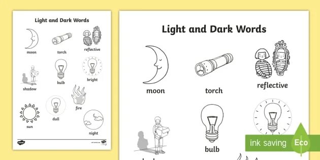Еще раз в свет на английском. Light Dark задания по английскому. Light Worksheet. Light and Dark for Kids. Light and Dark Worksheets.