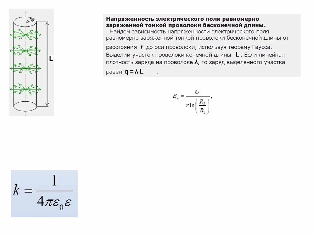 Бесконечно длинная нить заряжена равномерно. Напряженность поля бесконечной равномерно заряженной нити. Напряженность поля заряженной проволоки. Напряженность поля нити конечной длины. Модуль напряженности электростатического поля.