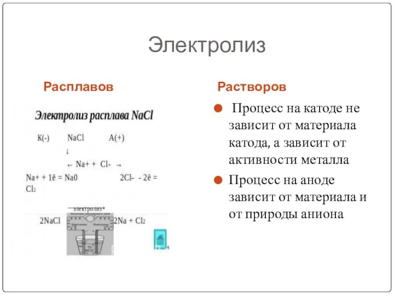 Чем отличается раствор. Электролиз растворов и расплавов электролитов. электролиз расплавов солей катод анод. электролиз расплава и электролиз раствора. электролиз растворов металлов.