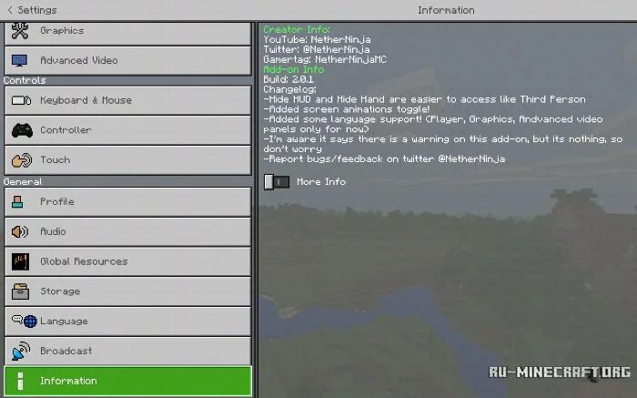 Как включить экспериментальные функции в майнкрафт. Настройки pe minecraft. импортировать настройки майнкрафт. как открыть расширенные настройки в майнкрафте. мпфнкрафт настройка поле хиения.