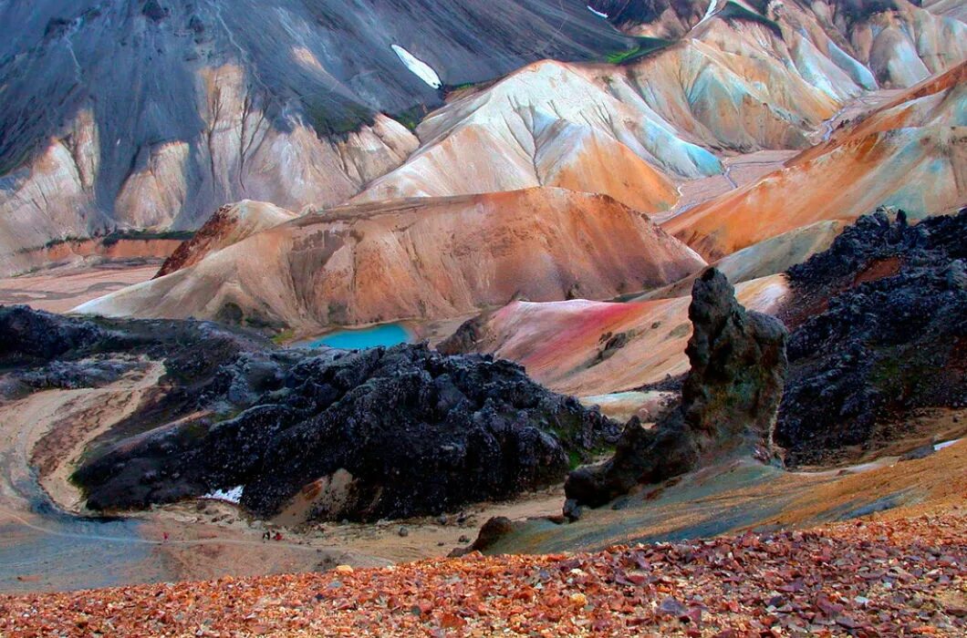 Цветные горы Ландманналойгар Исландия. Вулканический Ландманналаугар Исландия. Липаритовые горы Исландии. Риолитовые горы Исландия. Необыкновенное зрелище