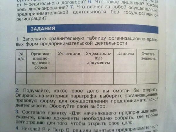 Заполните таблицу организационно