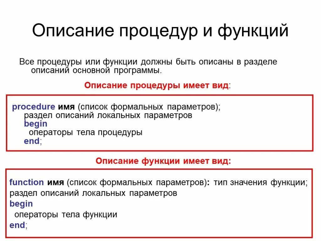 Данная процедура описана. Подпрограммы в Паскале. Процедуры и функции. Подпрограмма функция в Паскале. Процедуры и функции. Описание процедуры в Паскале.