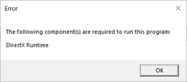 DIRECTX runtime. Microsoft DIRECTX runtime.. Ошибка the following components are required to Run this program DIRECTX runtime. Runtime Error. Ошибка при запуске игры runtime