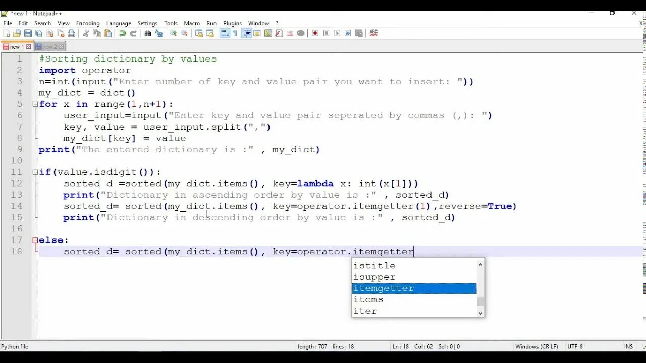 Sort values