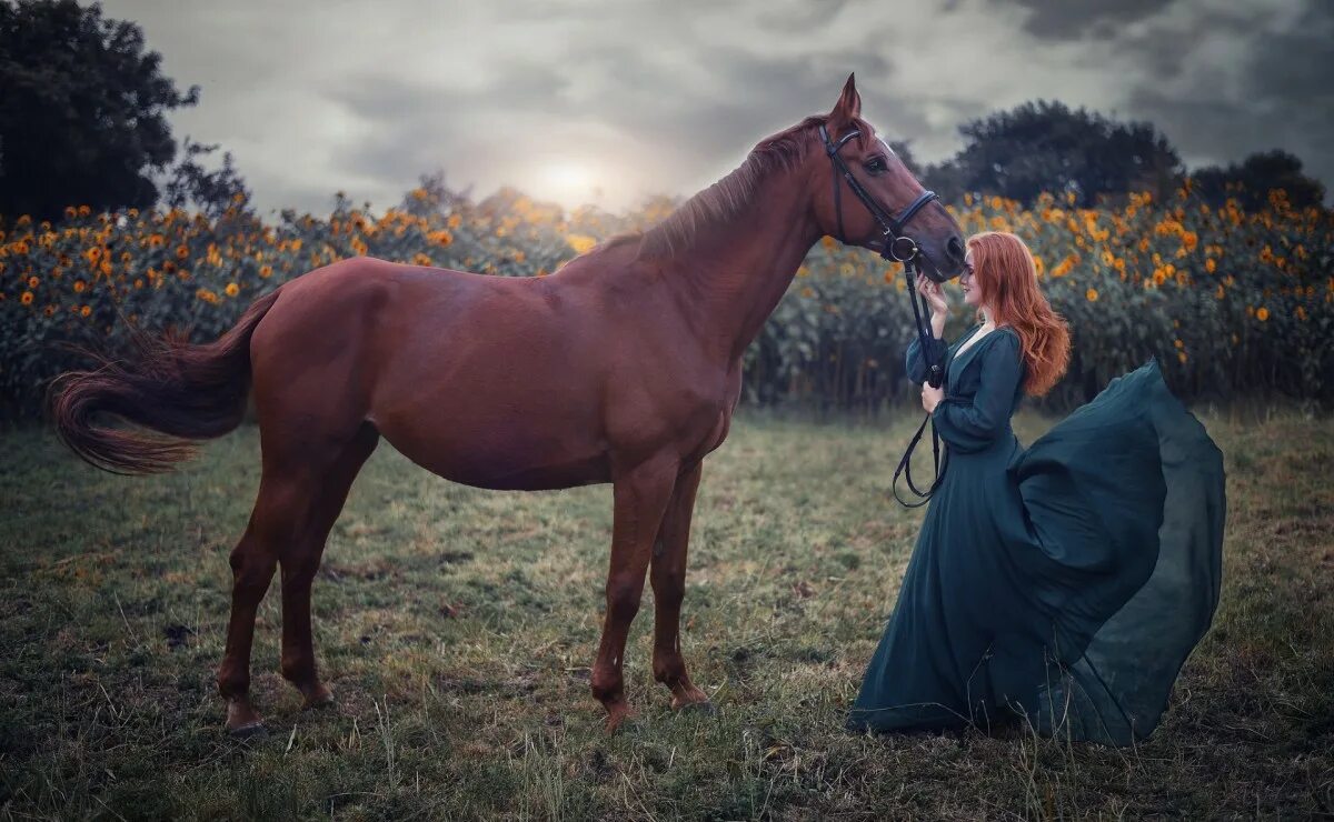 Фотосессия с лошадьми. Фотосессия с лошадью в платье. Красивая фотосессия с лошадью. Рыжая девушка на коне.