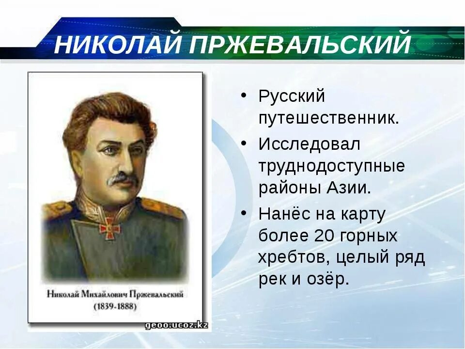 Года жизни путешественников. Великие географ открытия Николая Пржевальского. Путешествие Николая Пржевальского 5 класс география. Знаменитые путешественники.