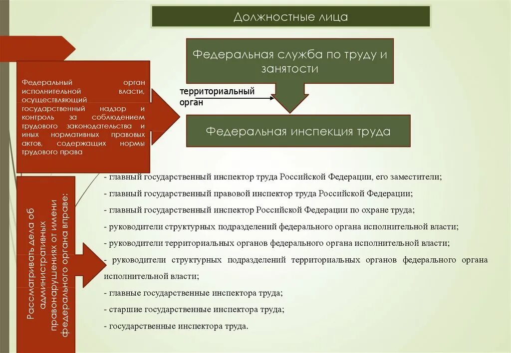 Ответственность за нарушение государственного надзора. Трудовое законодательство и контроль. Структура государственной инспекции труда. Должностные лица исполнительной власти. Структура, органов Федеральной инспекции труда.