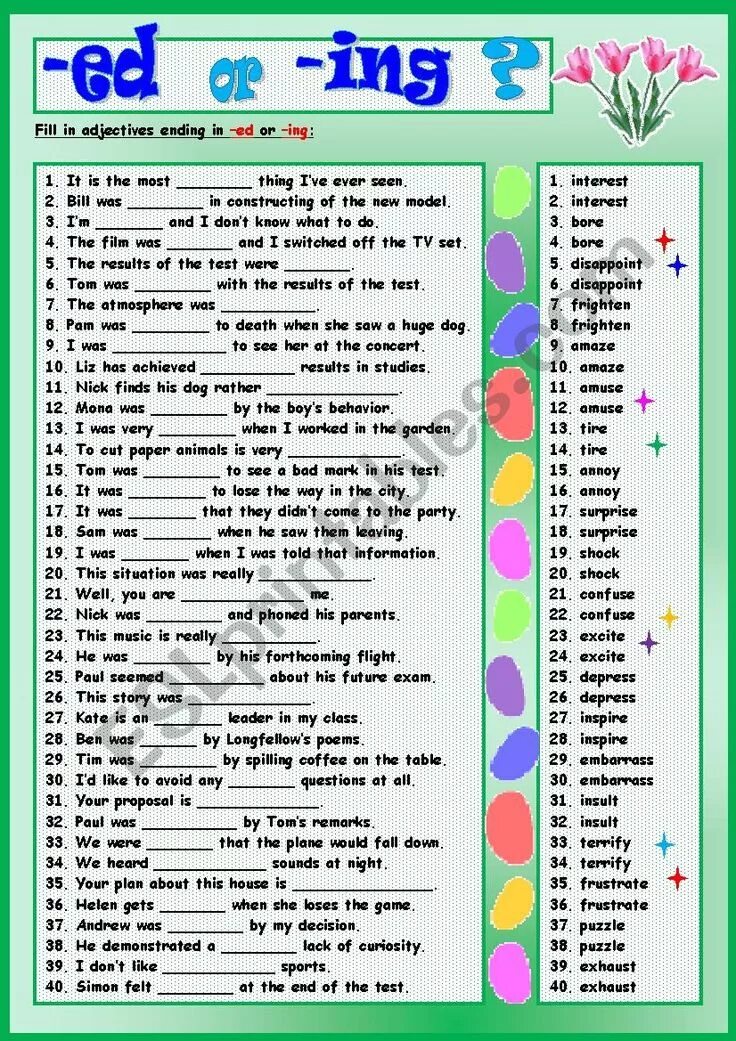 Ed в английском в прилагательных. Прилагательные в английском с ing и ed Worksheet. Прилагательные ed ing Worksheets. Прилагательные ing ed в английском языке упражнения. Participle II В английском языке Worksheets.