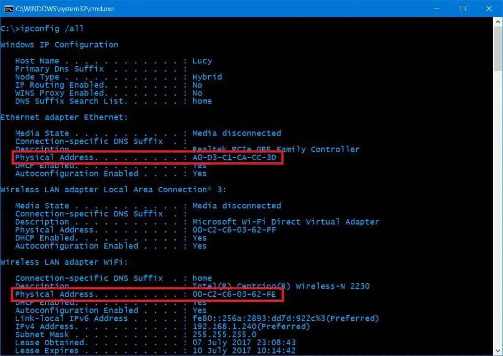 Mac address windows. Ipconfig windows 10. команда ipconfig all. ipconfig all cmd. команда ipconfig в cmd.