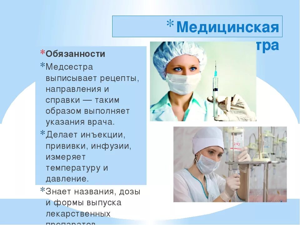 После медсестры на врача. Профессия медицинская сестра. Специальности медсестры. Охарактеризовать профессию медсестры. Профессия медицинская сестра презентация.