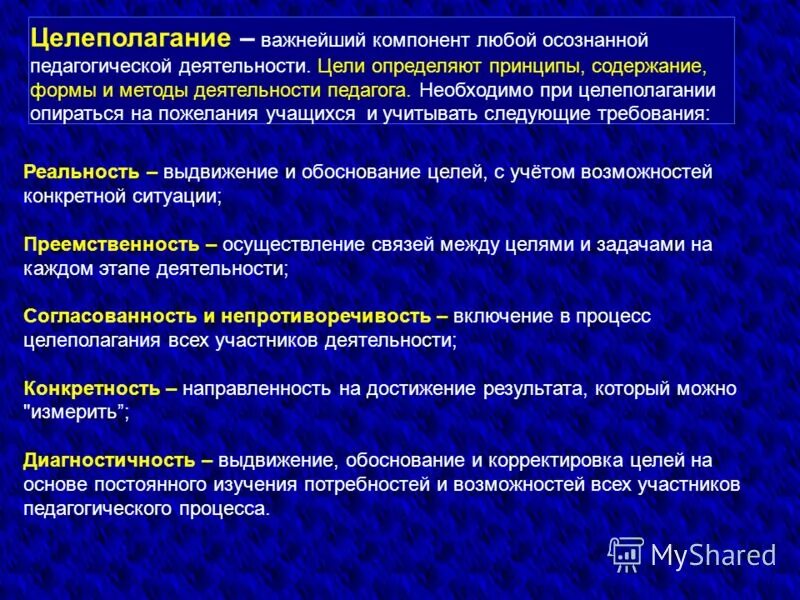 Постановка воспитательных целей. Элементы целеполагания. Методика целеполагания. Роль целеполагания в педагогике. Методика целеполагания в педагогической деятельности.