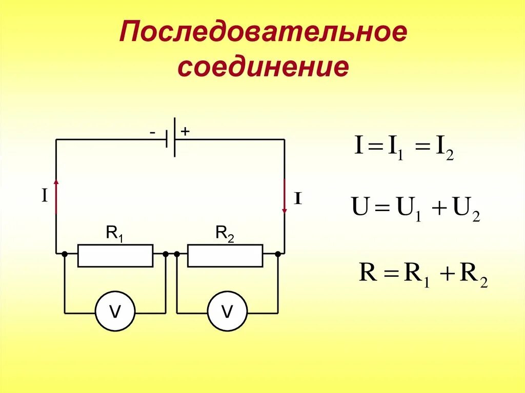 Схема электрической цепи параллельного соединения. Последовательное соединение токовых цепей. Как найти силу тока в цепи. Схема последовательной цепи резисторов. Последовательное включение в цепь.