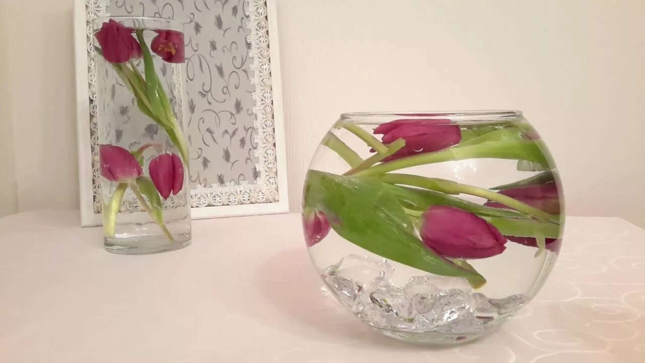 Сколько воды для тюльпанов в вазе. Цветы в глицерине. Цветы в круглой вазе. Живые цветы в глицерине. Тюльпаны в круглой стеклянной вазе.