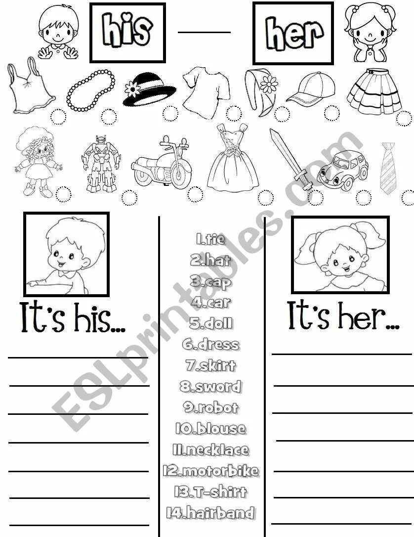 His her my your Worksheet. His & hers. ESL his her. His her worksheet