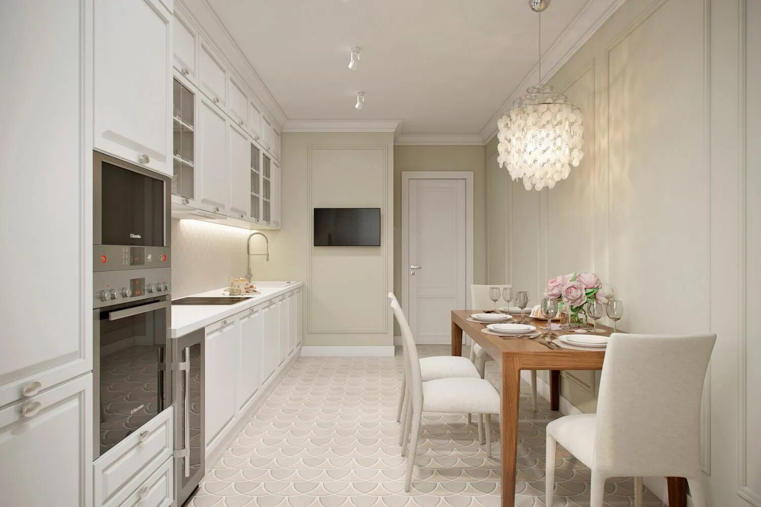 кухня в стиле прованс 9м2. светлые кухни. кухни в стиле неоклассика. бежевые кухни. интерьер кухни со светлой мебелью.