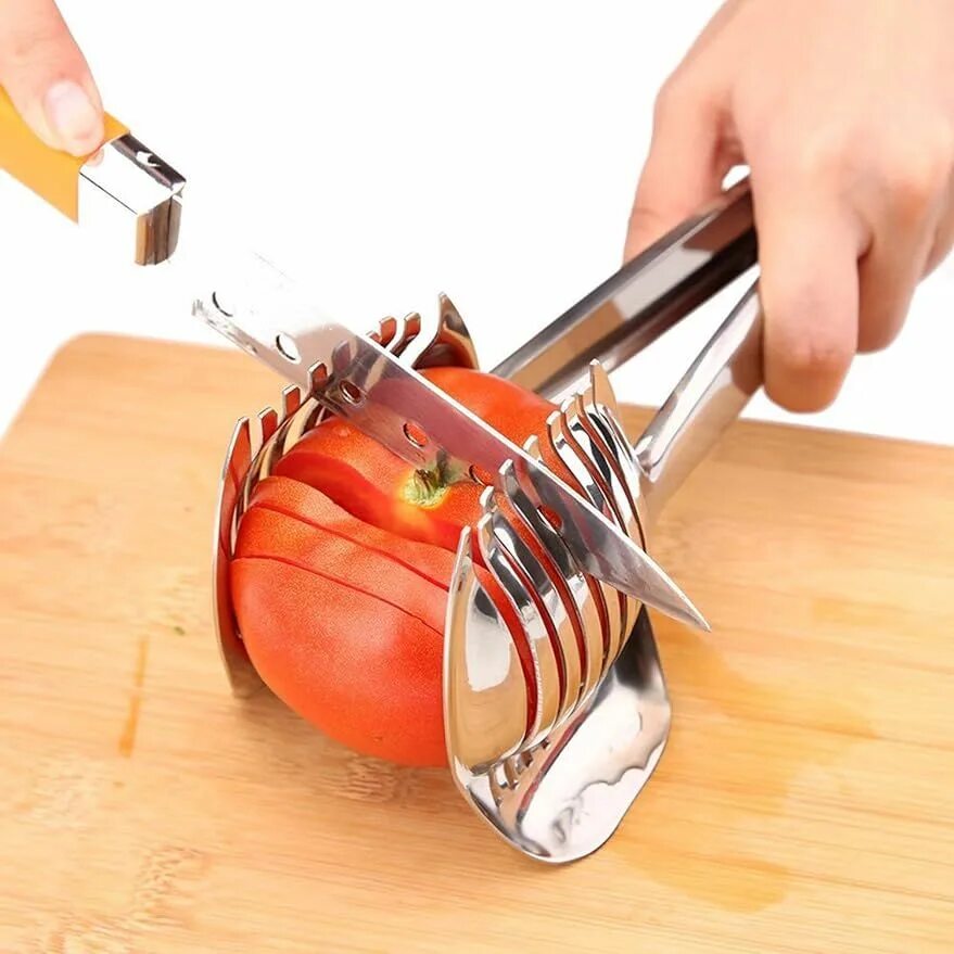 Нож для томатов. Держатель для нарезки овощей Tomato Slicer. Stainless Steel слайсер для овощей. Слайсер для нарезки для лук.