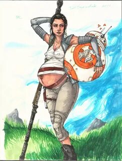 zero-thl, rey, star wars, traditional media (artwork), belly, big belly, br...