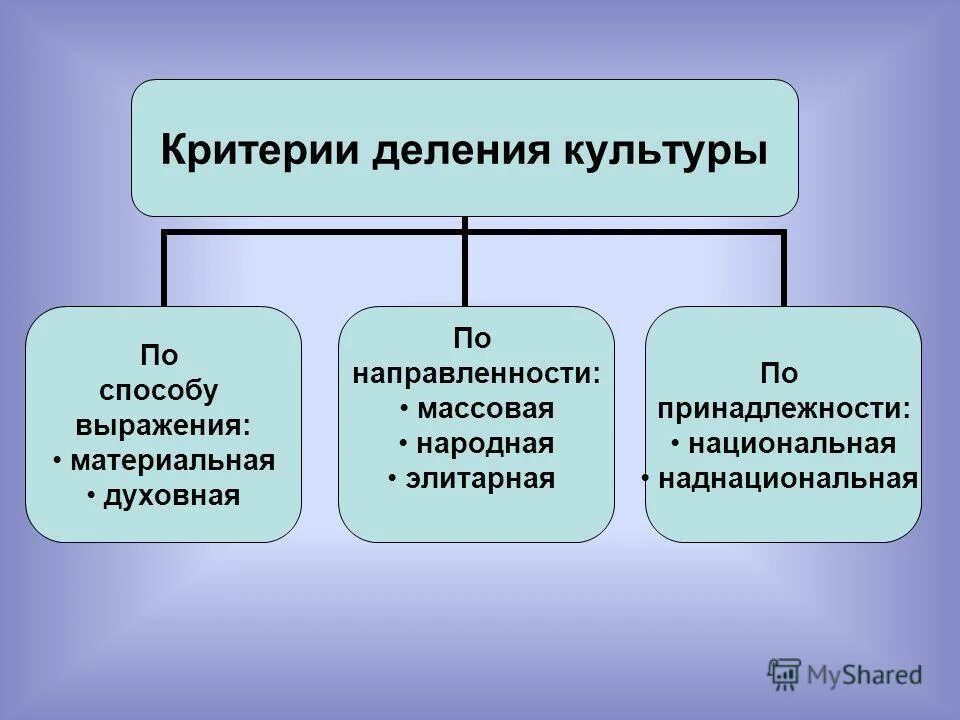 Классификация духовной культуры. Способы выражения культуры. Материальная и духовной деятельности. Критерии деления культуры. Материальная и духовная культура деление.