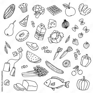 Variety of hand drawn doodle food items Stock-Vektorgrafik Adobe Stock