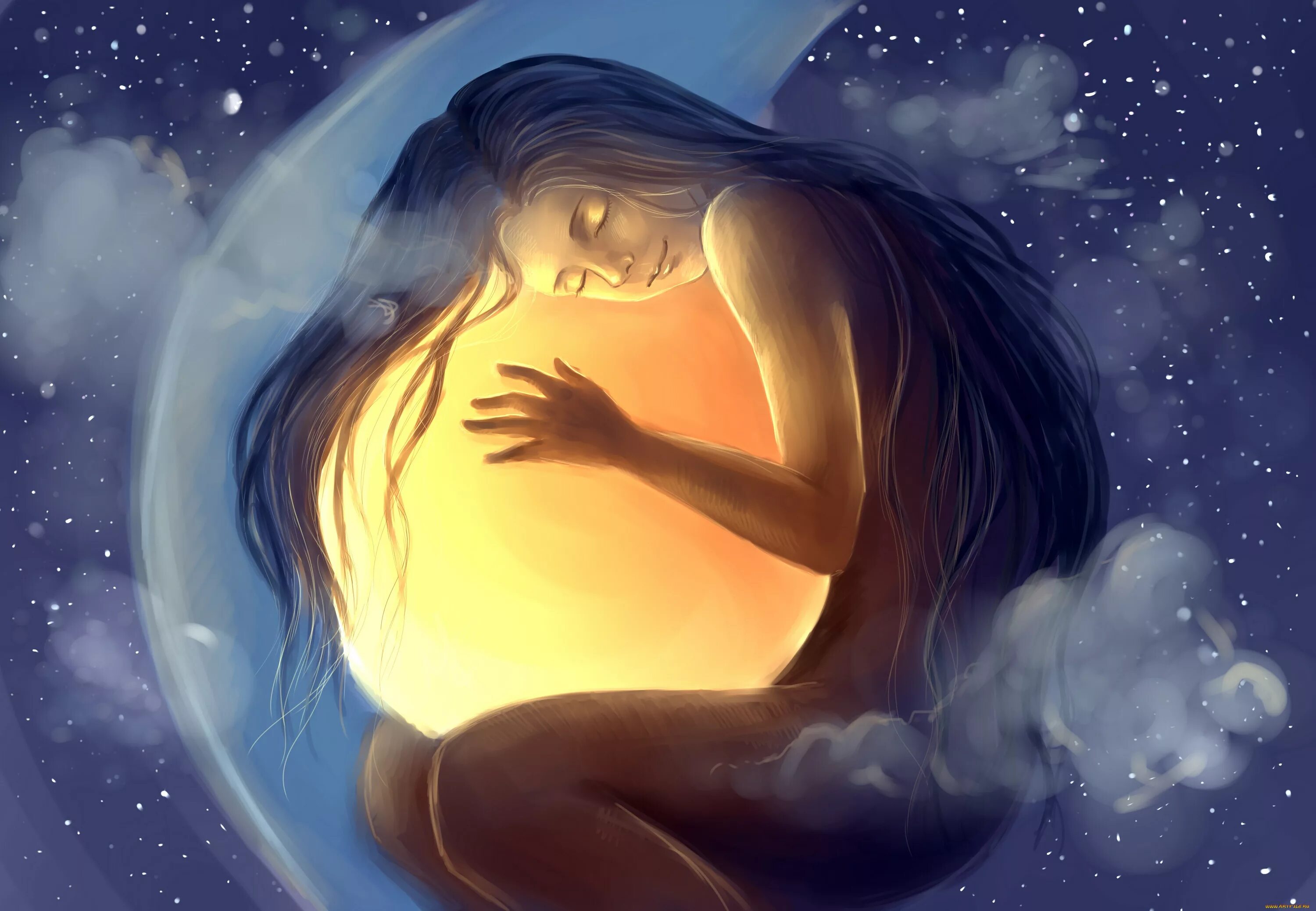 К чему снится танцевать во сне женщине. Девушка обнимает луну. Красивых снов. Мужчина солнце женщина Луна. Девушка-Луна.