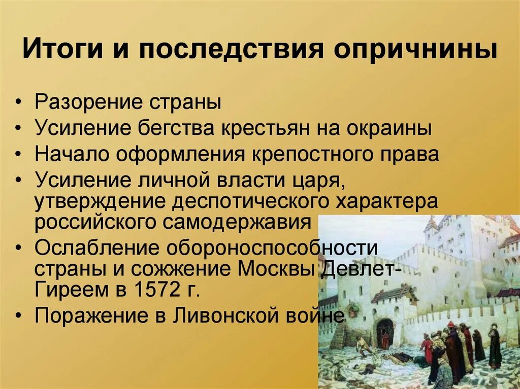 Положение являющееся целью опричнины. Последствия опричнины ивана грозного. итоги и последствия опричнины. основные последствия опричнины ивана грозного. итоги опричнины ивана грозного.