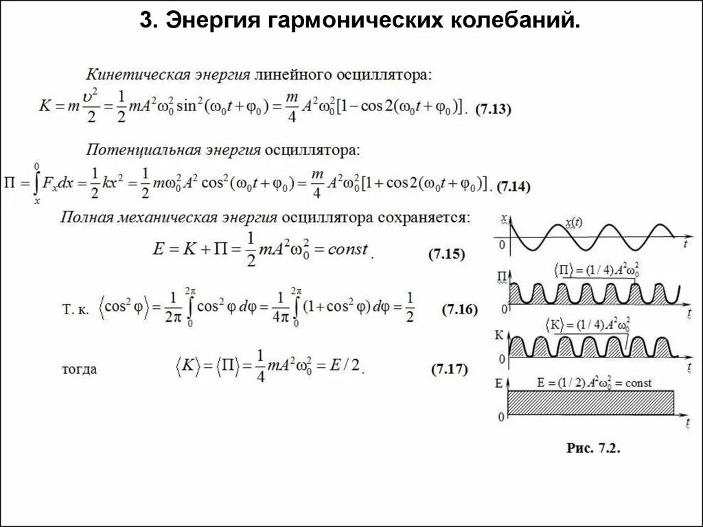 Частота изменения энергии при колебаниях. Кинетическая энергия при гармонических колебаниях формула. Кинетическая потенциальная и полная энергия гармонических колебаний. Полная энергия гармонических колебаний формула. Потенциальная энергия колебаний тела