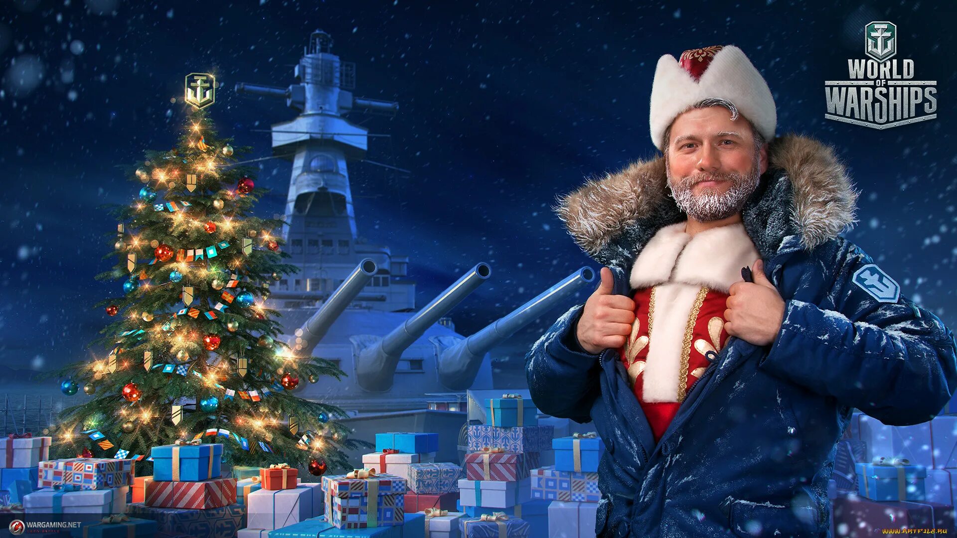 Игра видео дед. Дед Мороз на корабле. Новый год на корабле. Дед Мороз новый год World of Warships.. Дед Мороз Капитан.