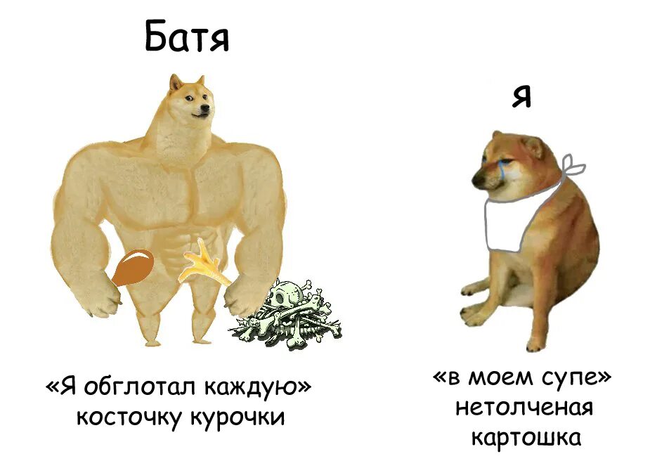 Батя коллекцию резиновых. Накаченная собака мем. сильный доги и слабый. я и батя мем. батя кости.