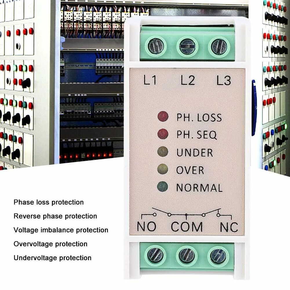 Over voltage. Phase Protection relay. Under Voltage over Voltage. Voltage imbalance. Three-phase phase loss Protection circuit.