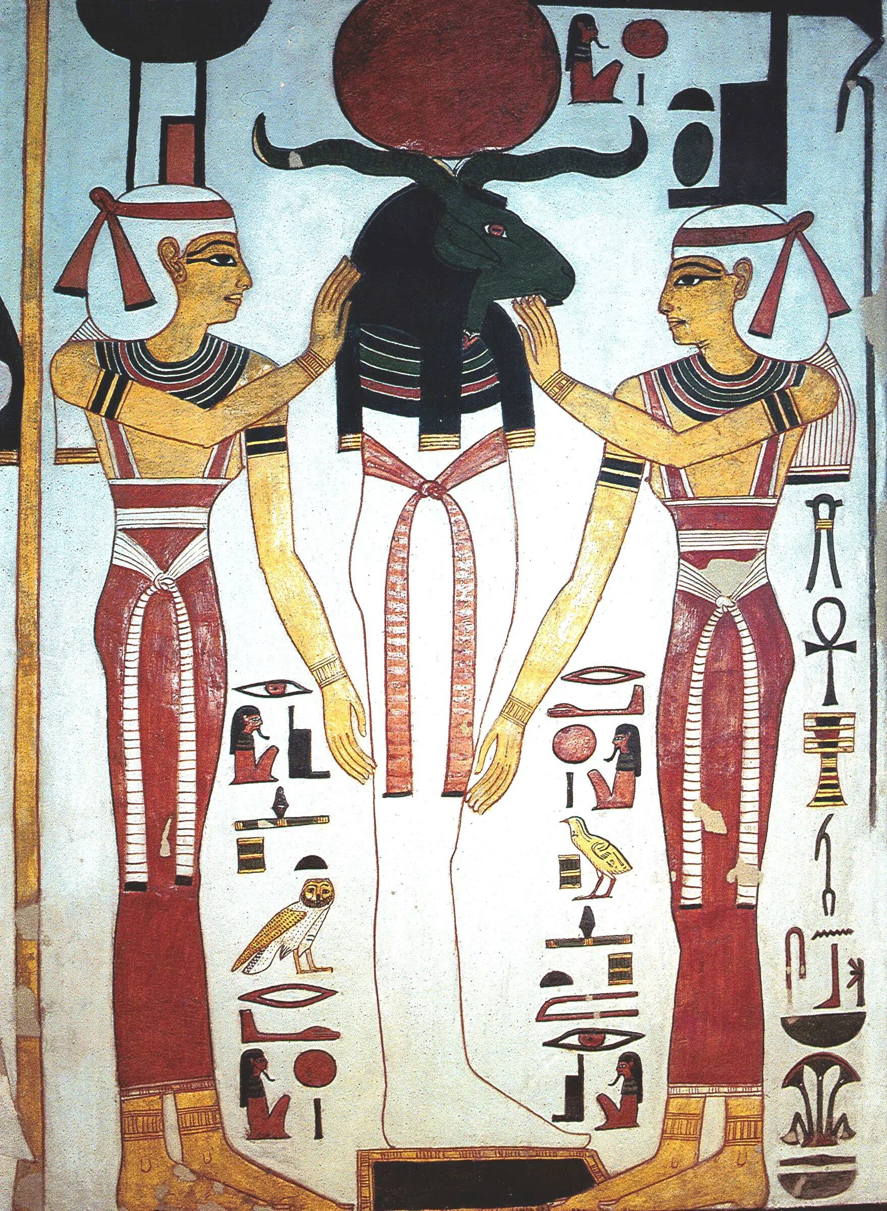 Египет люди боги. Осирис Исида и Нефтида. Осирис древний Египет фреска. Древние фрески богиня Исида и Осирис Египет. Осирис Бог Египта.