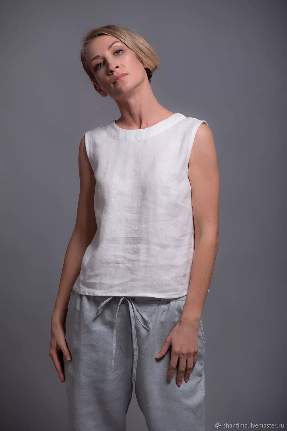 Pure linen одежда из льна. Майка ш1096-19, 58. Майка из муслина женские. Блузки изо льна. Майка из муслина женские.
