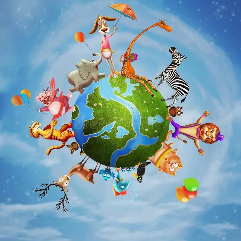 Сказочная Планета. Животные вокруг планеты. Земной шар животные. Сказочные планеты для детей.