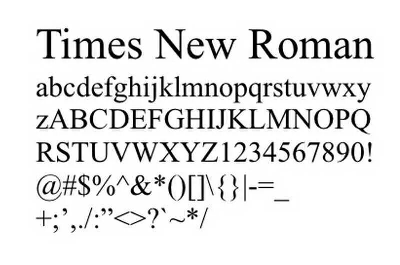 Гарнитура times New Roman. Times New Roman шрифт пример.