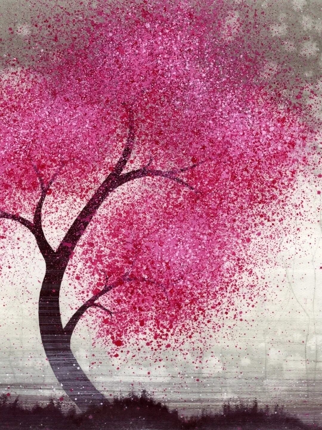 Сакура красками. Картина розовое дерево. Розовое дерево краска. Рисунки розового цвета.