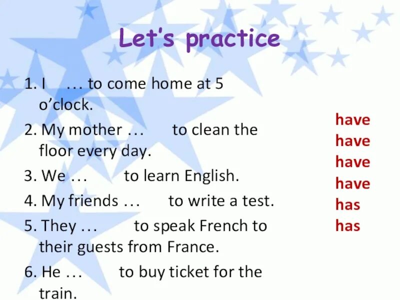 The lessons done every day