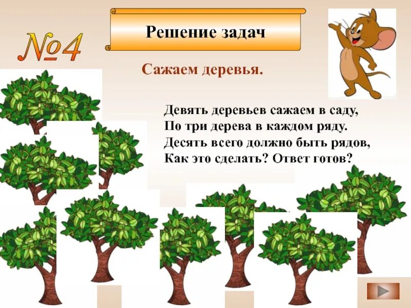 Сколько деревьев в саду. Деревья задания в садик. задачи про деревья в саду. девять деревьев сажаем в саду по три дерева в каждом ряду десять всего. девять деревьев в десять рядов по три дерева.
