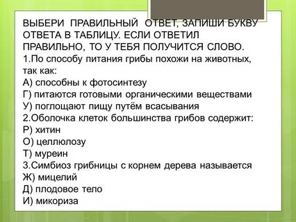 Выберите правильный ответ запишите букву ответа