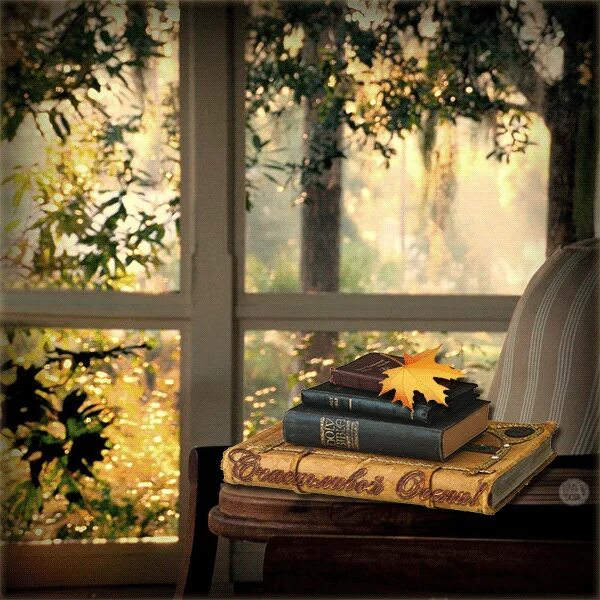 Камин осень окно листья фонарь. Осень и камин ребенок книга. Новый рассвет стучится к тебе в окно