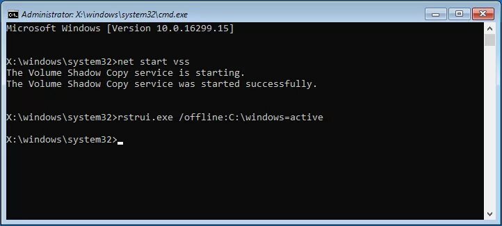 Start c windows system32 cmd exe. Как включить защиту системы на диске через командную строку. bootrec fixboot. rstrui.exe windows 10. rstrui.exe  offline: c:  windows = activeand» и нажмите «enter»..