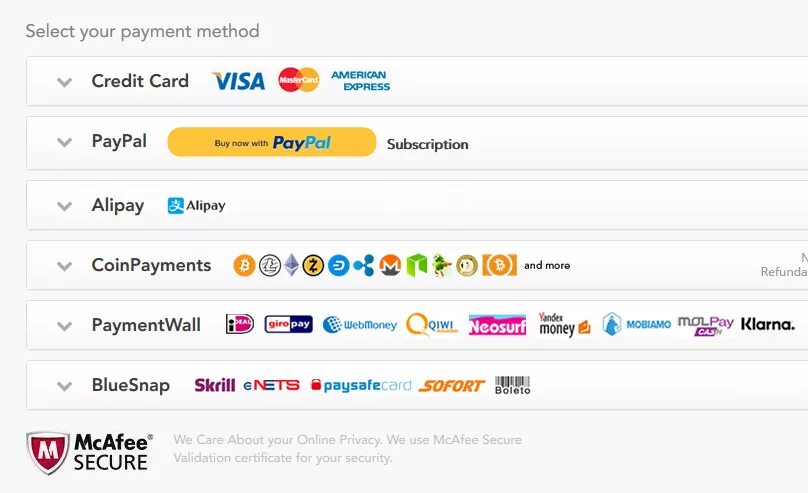 Payment method. Select a payment method. Klarna payment. Paymentwall QIWI. Pay method